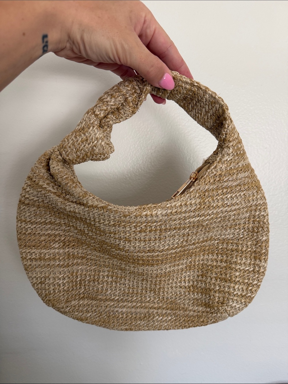 Woven Straw Hobo Bag in Natural Beige